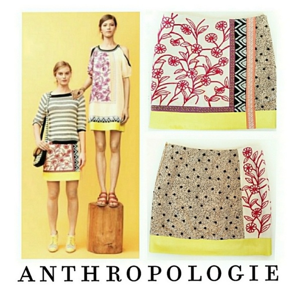 LEIFNOTES Anthropologie Mixed Media Brimming Borders Skirt - Picture 1 of 11